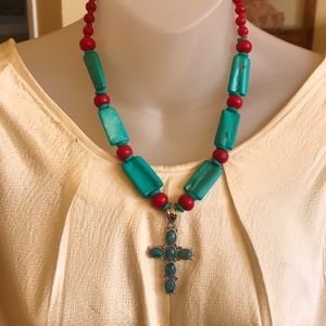 Turquoise and coral necklace